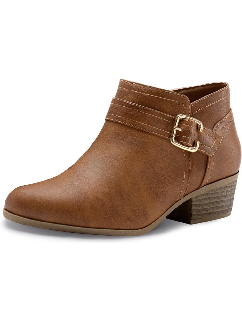 Women's Tan Pointed Toe Chunky Low Heel Side Zipper Short Ankle Boots